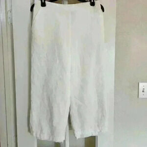 Valerie Stevens White Linen Blend Wide Leg Casual Comfy Cozy Crop Pants Medium